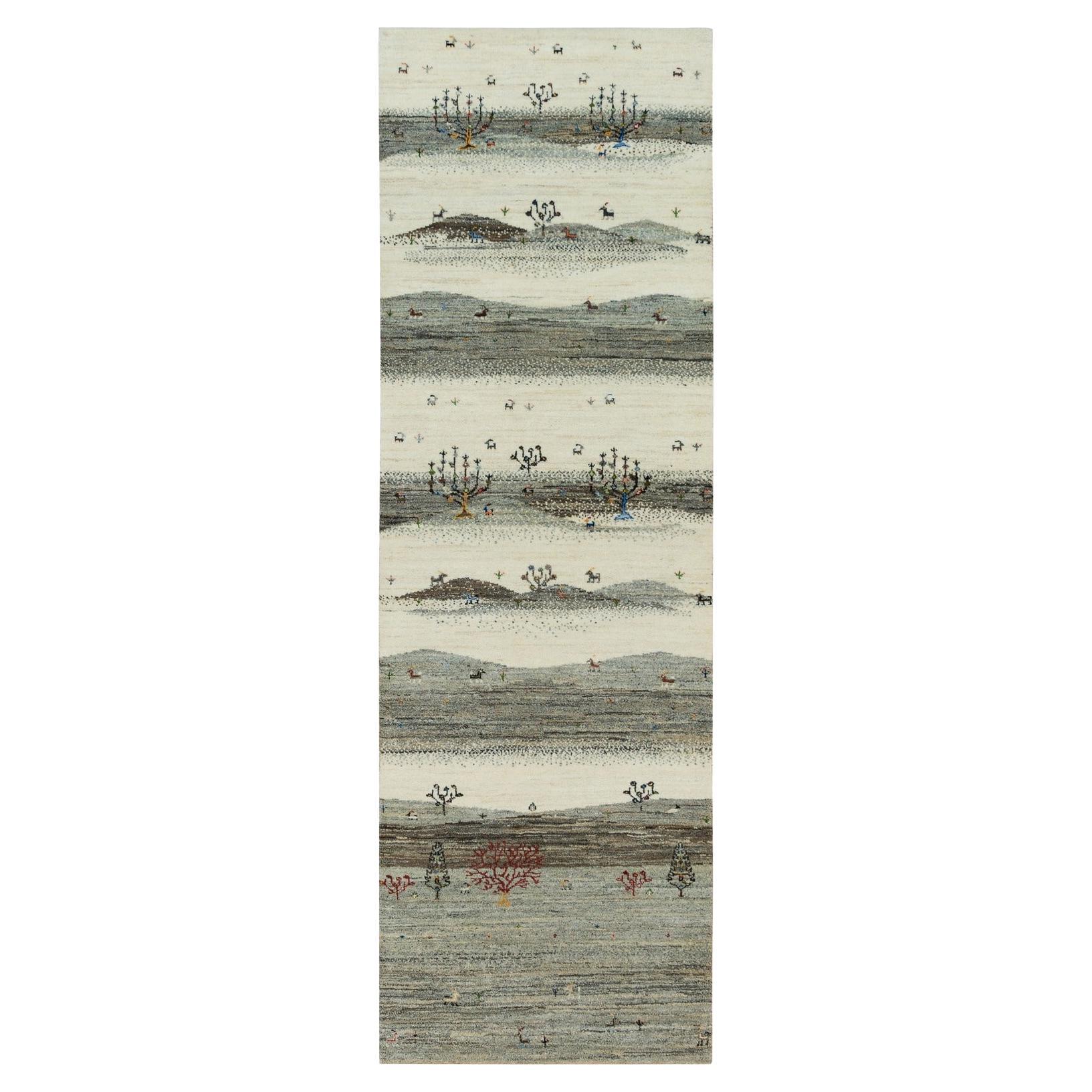 2'7 "x8' Lin Blanc Laine Noué à la main Lori Buft Modern Striae Runner Rug