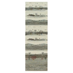 2'7 "x8' Lin Blanc Laine Noué à la main Lori Buft Modern Striae Runner Rug