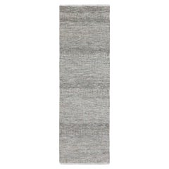 2'7 "x8' Power Gray Grass Design Tappeto Runner in lana organica annodato a mano e non colorato
