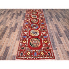 2'7"x8' Red Hand Knotted Afghan Ersari Special Kazak Wool Wide Runner Rug