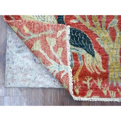 2'7"x8' Red Hand Knotted Peshawar Birds of Paradise Design Wool Runner Rug