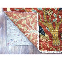 2'7"x8' Red Hand Knotted Peshawar Birds of Paradise Design Wool Runner Rug