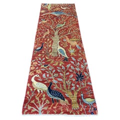 2'7"x8' Red Hand Knotted Peshawar Birds of Paradise Design Wool Runner Rug