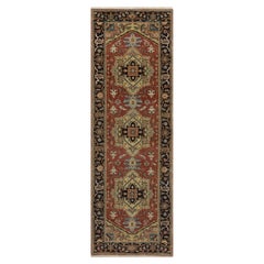2'7"x8' Red Heriz Revival Medallion Design Hand Knotted Pure Wool Runner Rug
