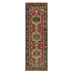 2'7"x8' Ruby Red Heriz Revival Medallion Design Hand Knotted Wool Runner Rug