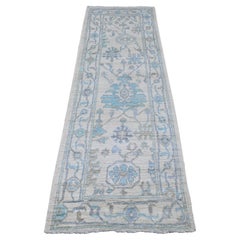 2
7"x8
 Wisp White Rural Flower Design Angora Oushak Oriental Runner Rug