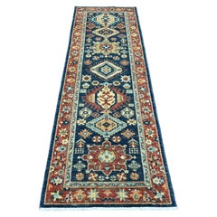 2'7"x8' Yale Blue Peshawar with Karajeh Design Hand Knotted Wool Runner Rug