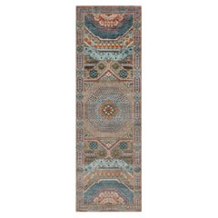 2'7"x8'1" Brown Mamluk Design Wool and Silk Hand Knotted Runner Oriental Rug
