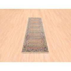 2'7"x8'1" Colorful Wool And Sari Silk Sarouk Mir Inspired Hand Knotted Runner Ru