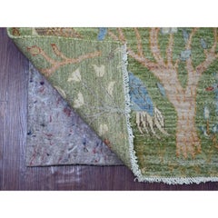 2'7 "x8'1" Tapis de course en laine verte nouée à la main Peshawar Birds of Paradise Design Rugs