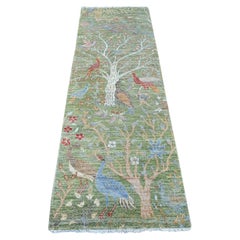 2'7 "x8'1" Tapis de course en laine verte nouée à la main Peshawar Birds of Paradise Design Rugs