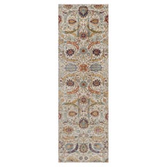 2
7"x8
1" Ivory Sickle Leaf Design Hand Knotted Silk with Wool Runner Rug