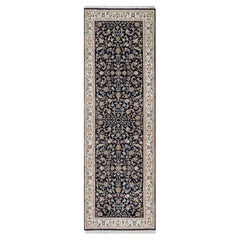 2
7"x8
1" Midnight Blue Nain with Flower Design Wool and Silk Hand Knotted Rug
