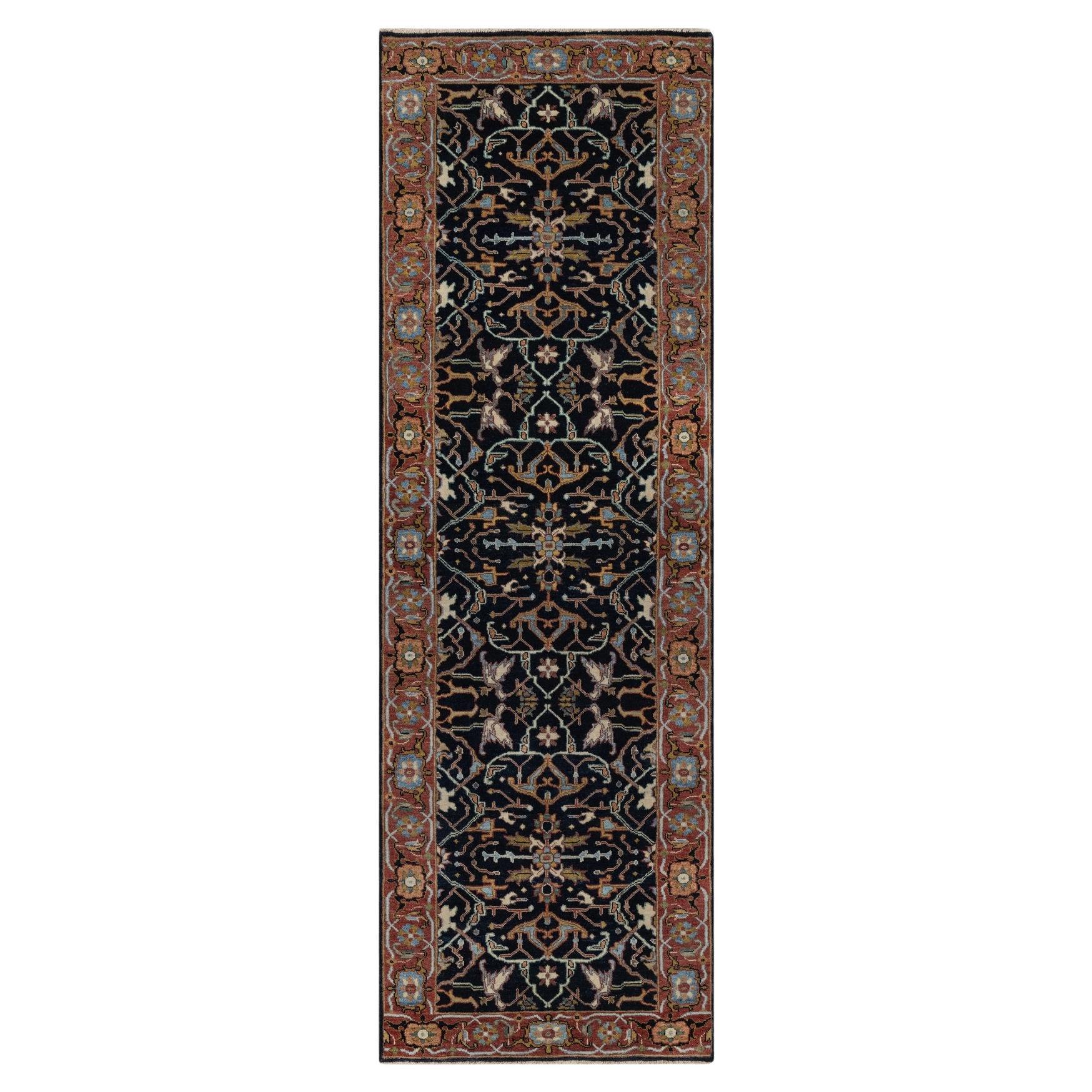 2'7 "x8'1" Marine Antiqued Fine Heriz Re-Creation Tapis de course en laine douce nouée à la main