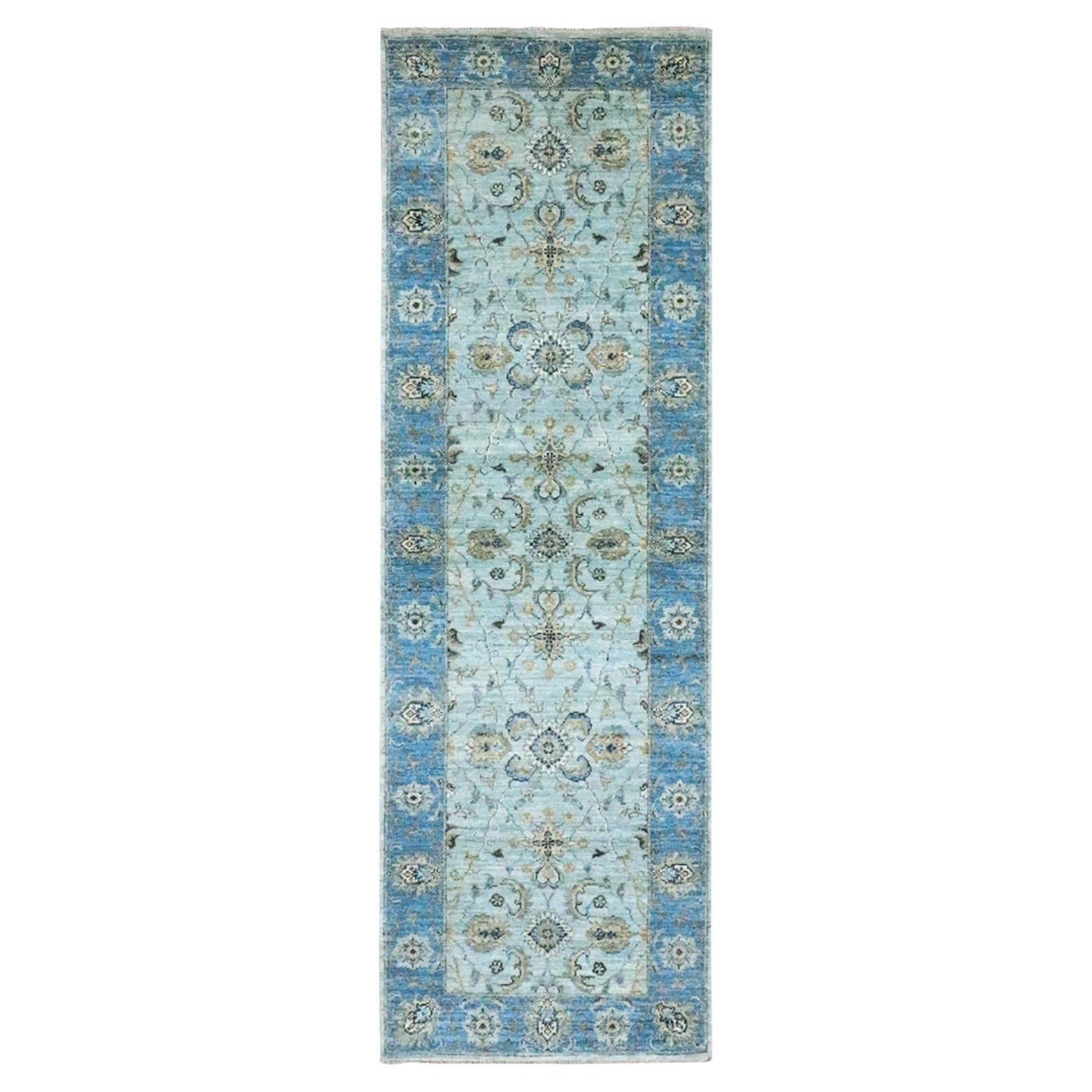 2'7 "x8'1" Powder Blue Hand geknüpft reine Wolle Shah Abbas Blume Design Läufer Teppich
