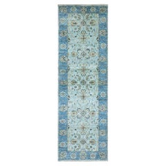 2'7 "x8'1" Powder Blue Hand geknüpft reine Wolle Shah Abbas Blume Design Läufer Teppich