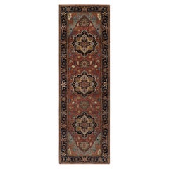 2'7"x8'1" Red Antiqued Fine Heriz Re-Creation Hand Knotted Pure Wool Runner Rug