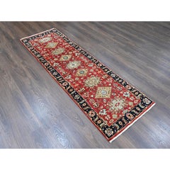 2'7"x8'1" Red Karajeh Geometric Medallions Hand Knotted Soft Wool Runner Rug
