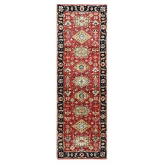 2'7"x8'1" Red Karajeh Geometric Medallions Hand Knotted Soft Wool Runner Rug