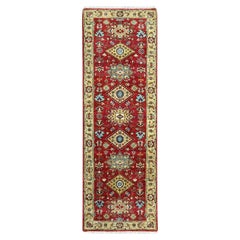 2'7"x8'1" Ruby Red Pure Wool Karajeh Design Hand Knotted Runner Oriental Rug