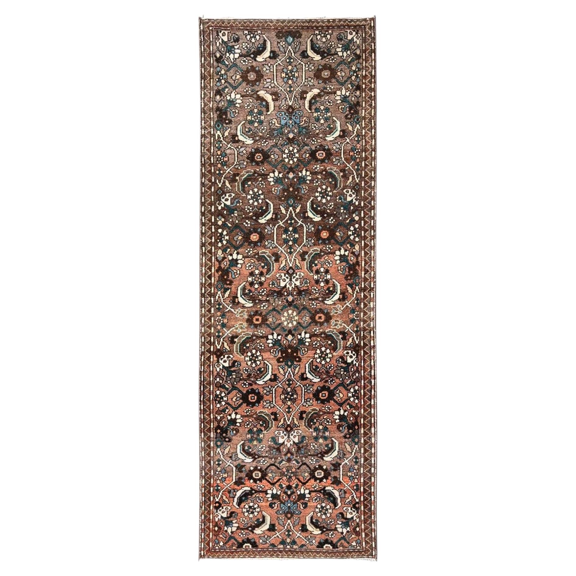 2'7"x8'2" Brown Vintage Zoroastrian Hand Knotted Pure Wool Runner Oriental Rug
