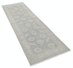 2.7x8.2 ft Hand-Knotted Floral Runner Rug. Muted-Tone Hallway, Corridor Rug