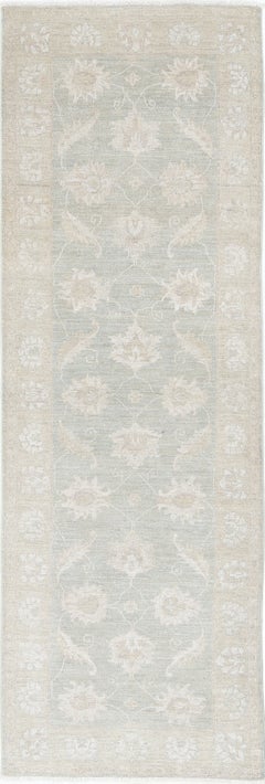 2.7x8.2 ft Hand-Knotted Floral Runner Rug. Muted-Tone Hallway, Corridor Rug