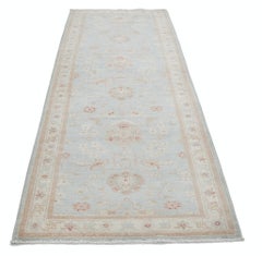 2.7x8.2 ft Light Blue Runner Rug for Corridor. Handknotted Hallway Runner Rug
