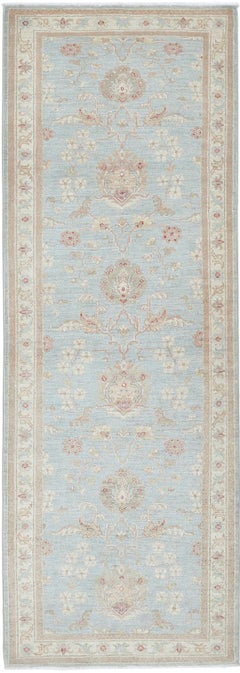2.7x8.2 ft Light Blue Runner Rug for Corridor. Handknotted Hallway Runner Rug