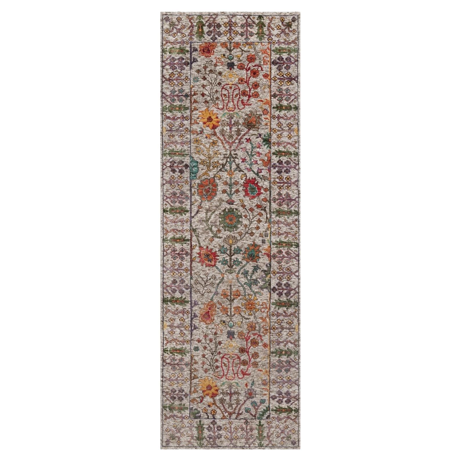 2
7"x8
2" Ivory-Brown Vase Design Silk 
Textured Wool Hand Knotted Runner Rug