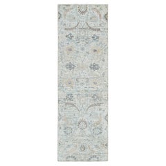 2'7 "x8'2" Ivoire, motif de feuilles de faucille noué à la main, tapis de course en soie et laine