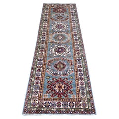 Alfombra de Correr Anudada a Mano de Lana Afgana Super Kazak Gris Oxford 2'7 "x8'2