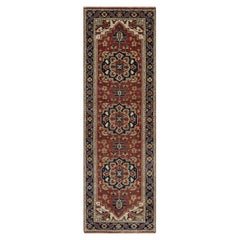 2
7 "x8
2" Rouge Tapis de course en laine douce nouée à la main, antique et fine Heriz Re-Creation