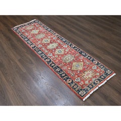 2'7"x8'2" Red Karajeh Design Geometric Medallions Hand Knotted Wool Runner Rug