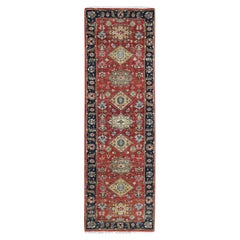 2
7"x8
2" Red Karajeh Design Geometric Medallions Hand Knotted Wool Runner Rug