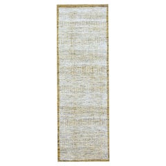 2
7 "x8
2" White with Gold Hand Knots Oxidized Grass Design All Wool Runner Rug (tapis de course en laine)