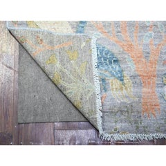 2'7"x8'3" Blue Gray 100% Wool Hand Knotted Afghan Peshawar Round Rug