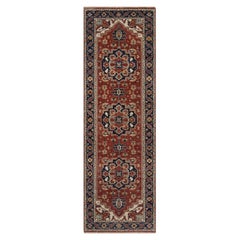 2
7"x8
3" Brick Red Hand Knotted Antiqued Fine Heriz Re-Creation Wool Runner Rug