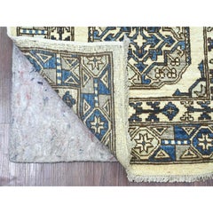 2'7"x8'3" Ivory Afghan Ersari Elephant Feet Design Hand Knotted Wool Runner Rug