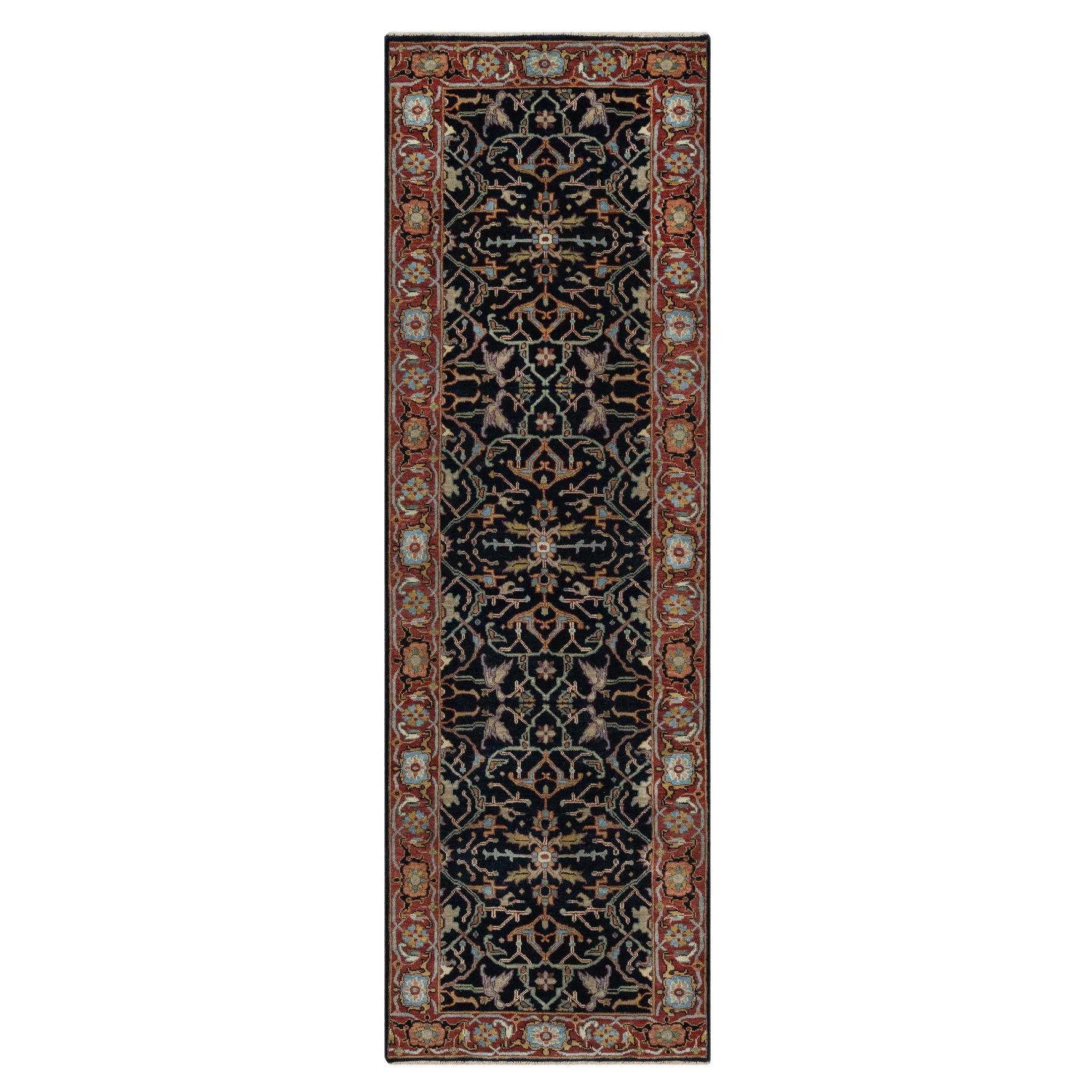 2'7 "x8'3" Bleu nuit antique Heriz Re-Creation Tapis de course en laine nouée à la main
