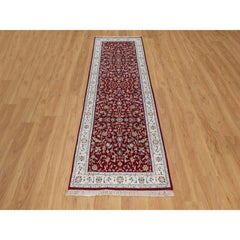 2'7"x8'3" Red Nain All Over Design Wool & Silk Hand Knotted Runner Oriental Rug