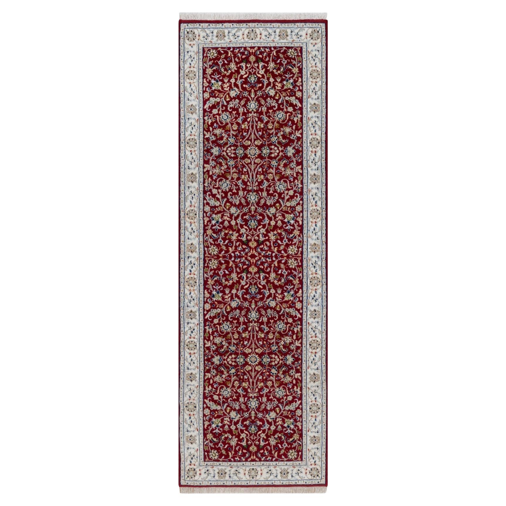 2
7 "x8
3" Red Nain All Over Design Wool 
Silk Hand Knotsted Runner Tapis d
Orient en vente