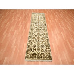 2'7"x8'3" White Rajasthan Leaf Design Hand Knotted Wool and Silk Runner Rug