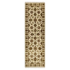 2
7 "x8
3" Weiß Rajasthan Leaf Design Hand geknüpft Wolle und Seide Läufer Teppich