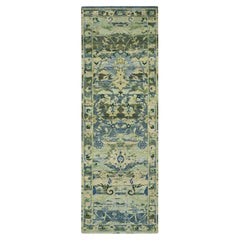 2'7"x8'4" Green Persian Inspired with Birds Design Hand Knotted Wool Runner Rug