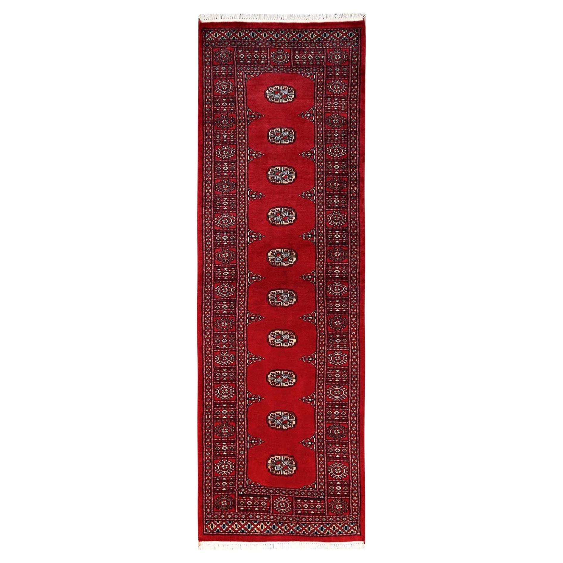 2
7"x8
5" Crimson Red Hand Knotted Princess Bokara Pure Wool Runner Oriental Rug