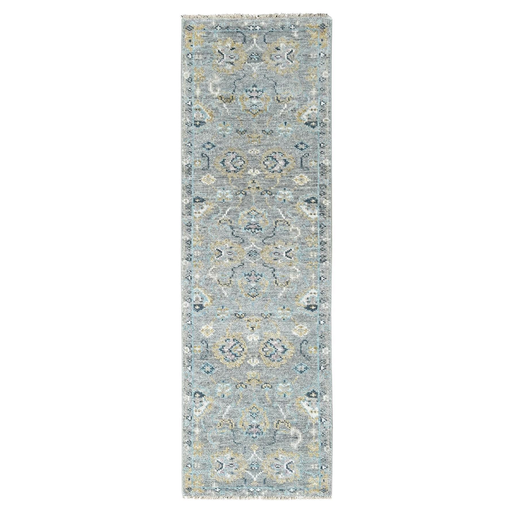 Tappeto Runner in pura lana annodato a mano 2'7 "x8'5" Gray Supple Collection'S Oushak Design