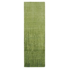 2'7"x8'5" Pickle Green Vertical Ombre Design Hand Knotted Soft Wool Runner Rug