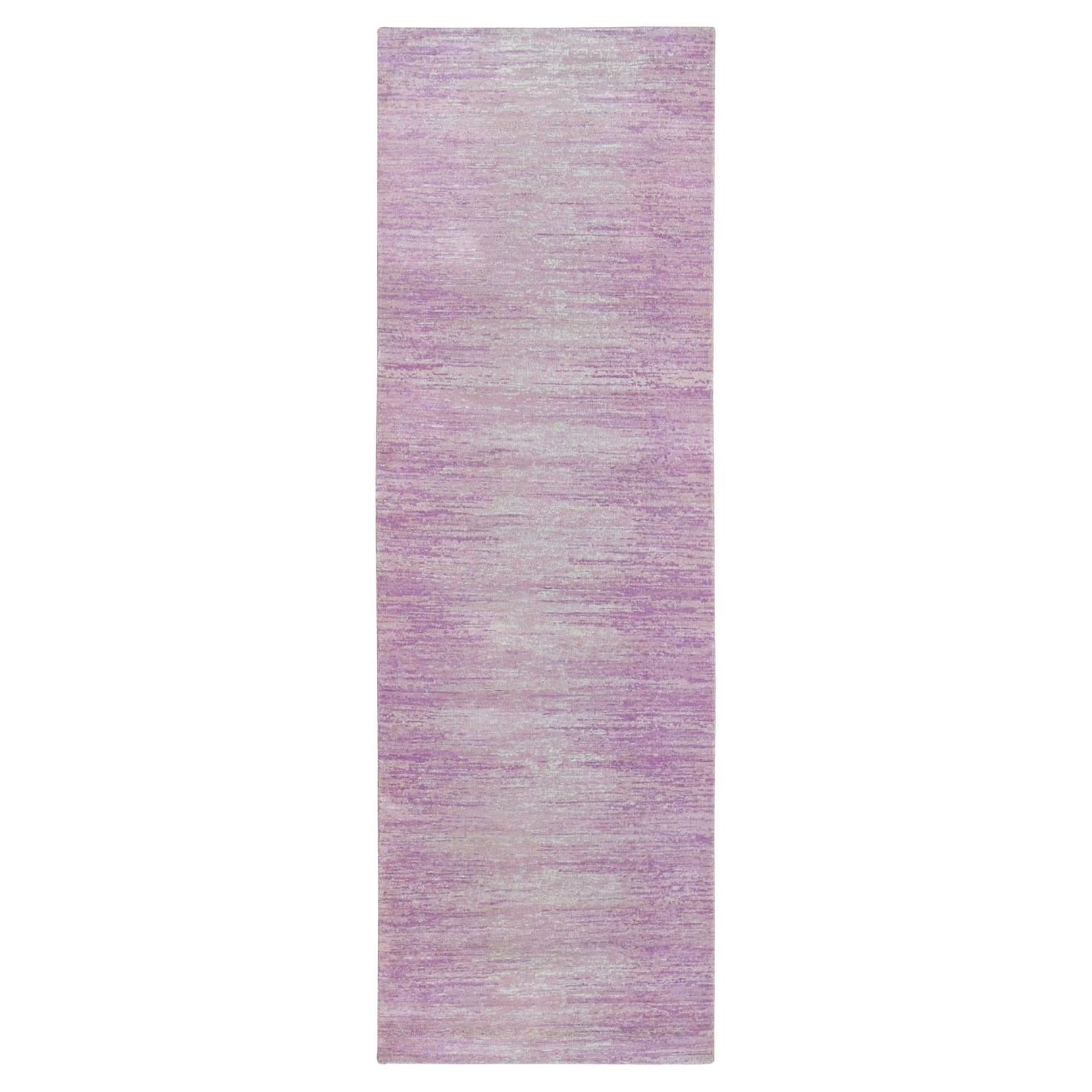 2'7"x8'5" Pink Organic Wool Only Ombre Design Hand Knotted Runner Rug