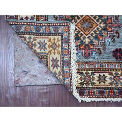 2'7"x8'6" Blue Afghan Super Kazak Medallions Design Hand Knotted Wool Runner Rug